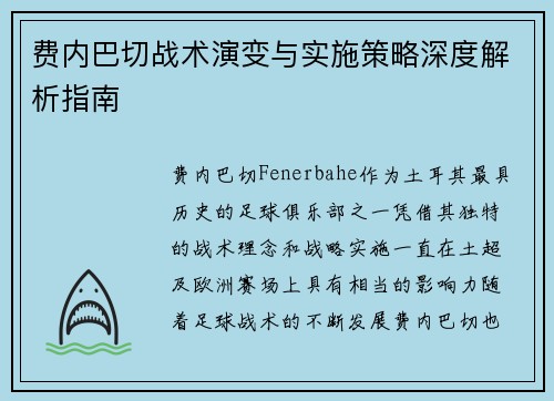 费内巴切战术演变与实施策略深度解析指南